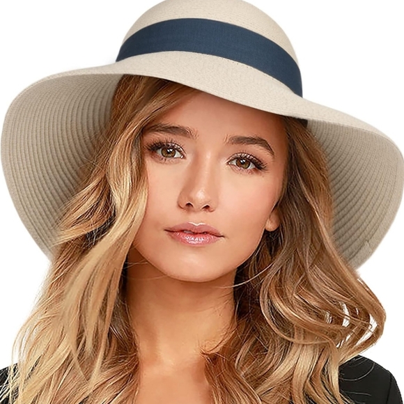 Furtalk Accessories - FURTALK Chic Tan Sun Hat with Navy Band